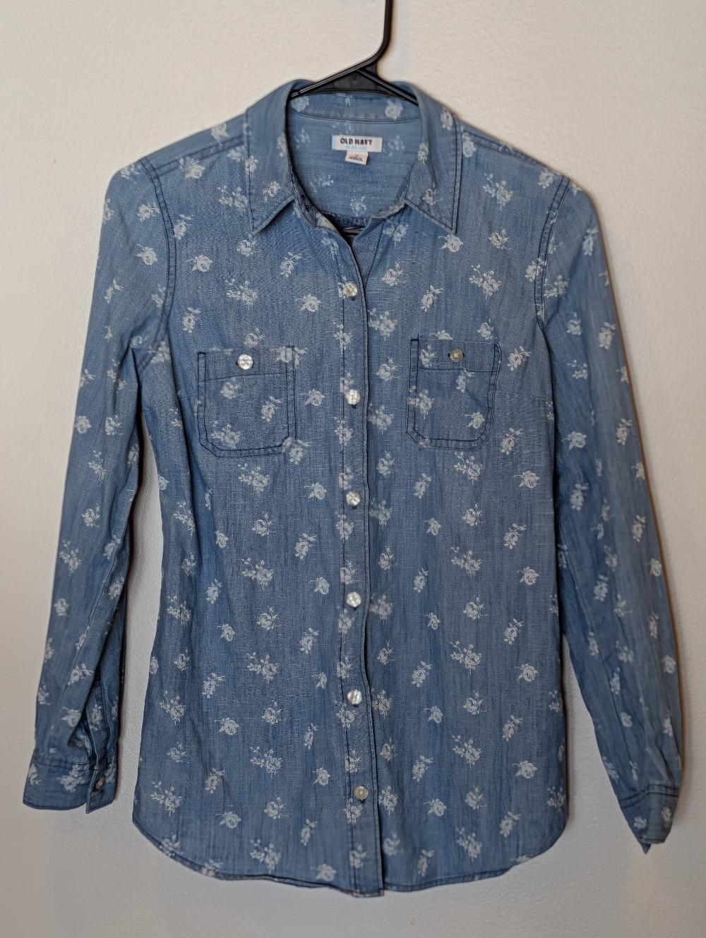 Old Navy Light Blue Floral Chambray Shirt